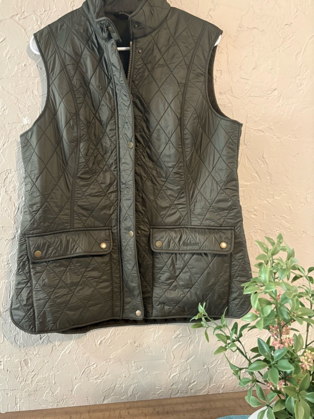 Barbour Wray Gilet Women’s Quilted Sleeveless Fleece Vest - Olive green Size 12
